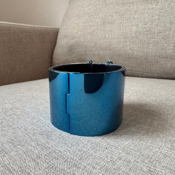 Celine Minimal Manchette Cuff Bracelet Metallic Blue Metal Silver Detail - Picture 3 of 7